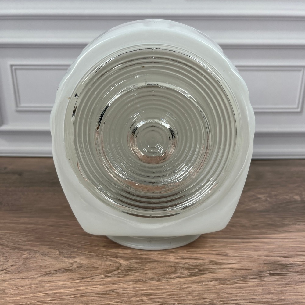 Vintage Bullseye Style Light Globe Shade White Art Deco Milk Glass Clear Lens